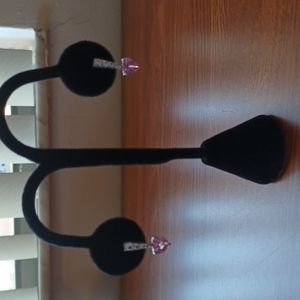 10k White Gold Earrings With Clear Stones and Pink Heart Stones